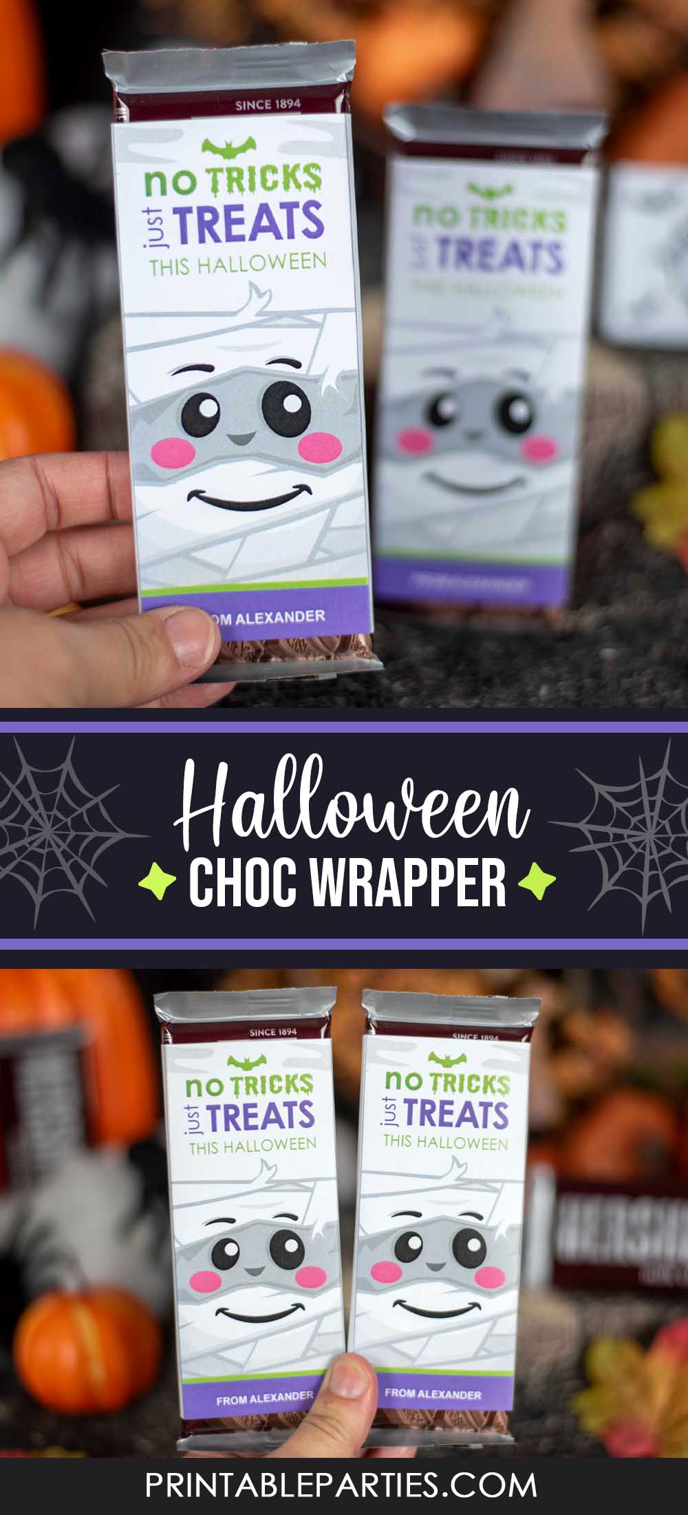 Halloween candy bar wrapper template, mummy design Halloween candy bar wrapper template, mummy design